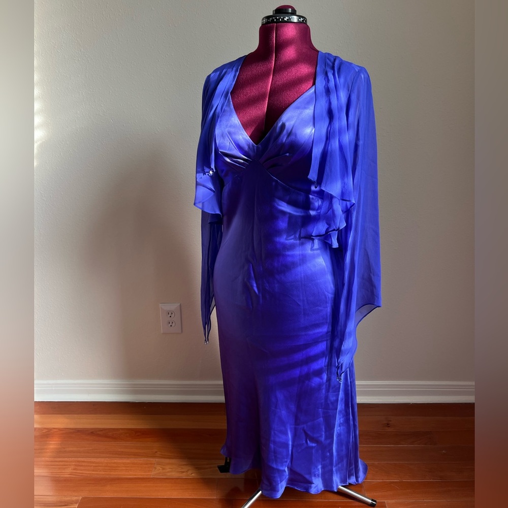 100% Silk Royal Blue Dress w/ Cover Up